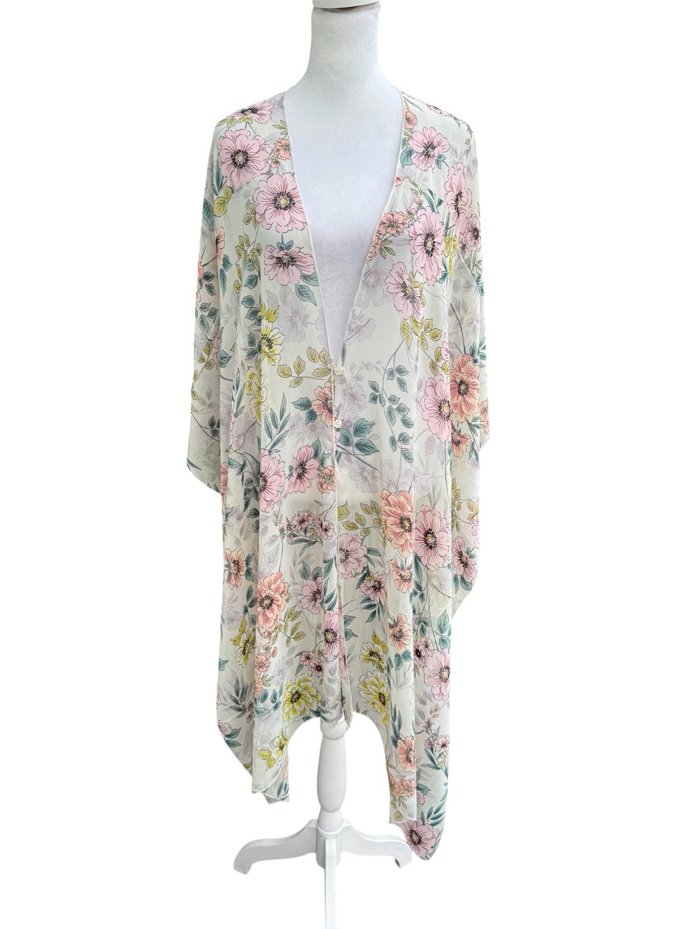 Chance & Destiny Band Of Gypsies Floral Sheer Kimono Cover-Up - Pink Floral L/XL
